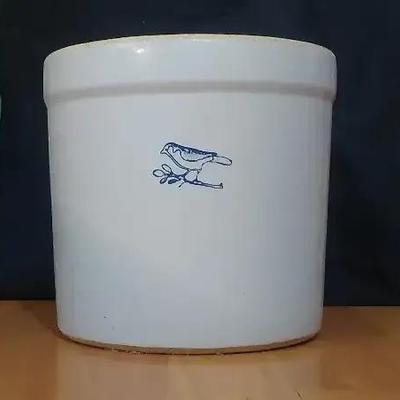 Bluebird Pottery 2-Gallon Stoneware Crock – Cobalt Blue Bird Motif, Marked Base
