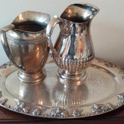 Vintage Silverplate Pitchers & Tray Set