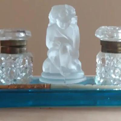 Art Deco Glass Inkwell Set (c. 1920s–1930s)
