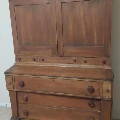 Mid-19th Century Mahogany Secretary Desk with Upper Cabinet (c. 1850s–1870s)
