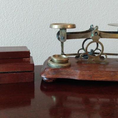 Brass & Wood Apothocary Scale w/ Nested Weights & Cases (c. Late 19th–Early 20th Century)