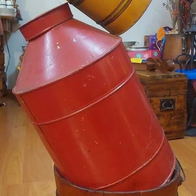Milk Cans with Wooden Bucket – Farmhouse Display (c. 1930s–1950s) 