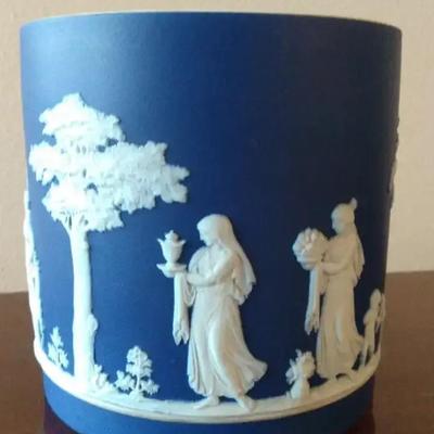 Wedgwood Jasperware Blue & White Relief Vase (England)
