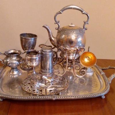 Silver Plate Tilting Teapot on Warming Stand – Ornate Victorian Style (c. 1880s–1900s) & Others