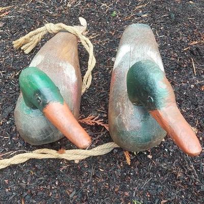 Hand-Carved Wooden Duck Decoys – Mallard Drakes (c. 1950s–1960s)