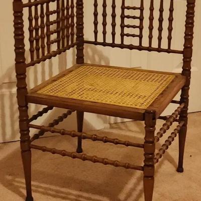 Antique Bobbin-Turned Corner Chair with Cane Seat (c. 1880s–1890s)
