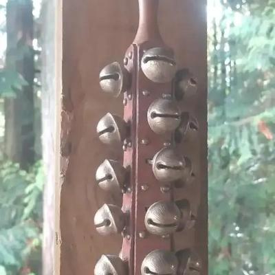Leather-Handled Jingle Bell Rattle – 18 Brass Sleigh Bells