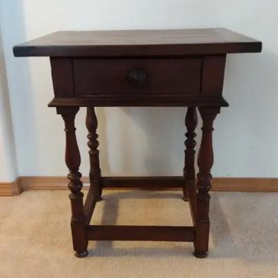 Early 20th Century Solid Wood Side Table with Turned Legs
