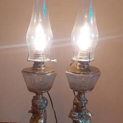 Mid-20th Century Electric Oil Lamps w/ Classical Bust Bases
