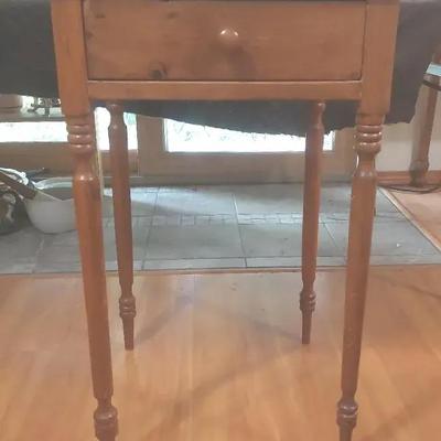 Antique Solid Wood Two-Drawer Table with Turned Legs (Mid-19th Century)

