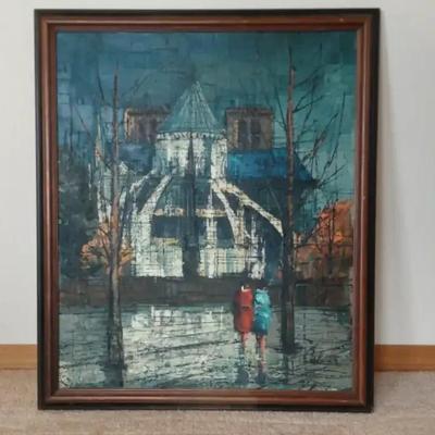 Oil Painting “Cathedral in Rain” Signed B. Toran – Mid-20th Century
