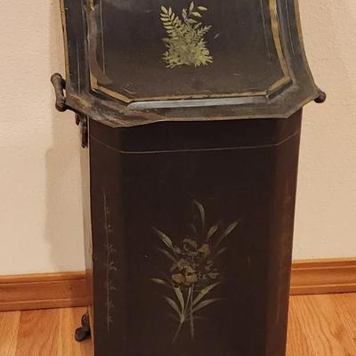Toleware Coal Scuttle w/ Floral Hand-Painting (c. 1880s–1900s)