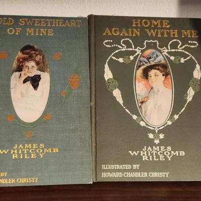 Pair of Illustrated Antique Books by James Whitcomb Riley – Early 1900s Editions