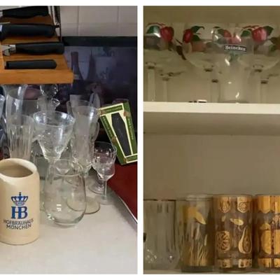 German Beer Steins, Gold Leaf Glassware & Vintage Barware Collection