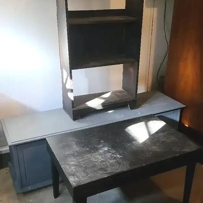 Wooden Bookshelf, Table, and Chest – Restoration Pieces