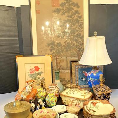 Asian-Inspired Décor Collection with Lamps, Art, and Porcelain
