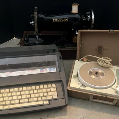Vintage Electronics & Sewing Collection – Brother Typewriter, GE Record Player & Emerson Machine