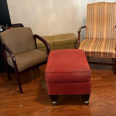 Accent Chairs, Ottoman by Ashley Furniture, and Storage Bench