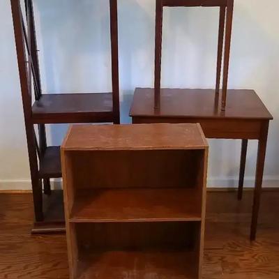 Wooden Tables, Bookshelf, and Bookcase