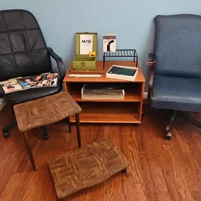 Office Chairs and Two-Tier Shelf with Accessories