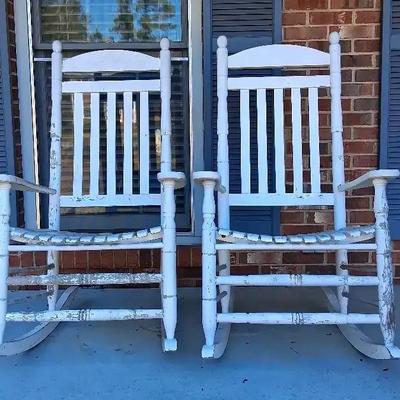 Pair of White Wooden Rocking Chairs