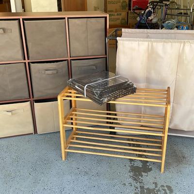 Cube Organizer Shelf with Fabric Bins, Shoe Rack & Rolling Laundry Sorter