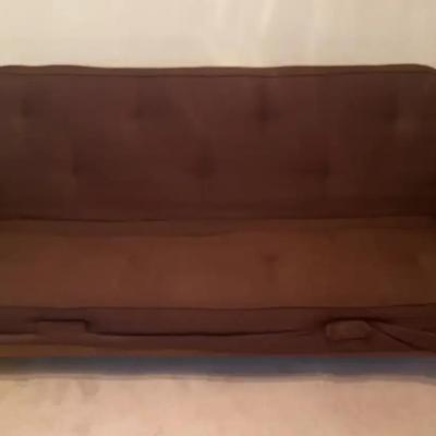 Wood Frame Futon Sofa with Brown Cushion