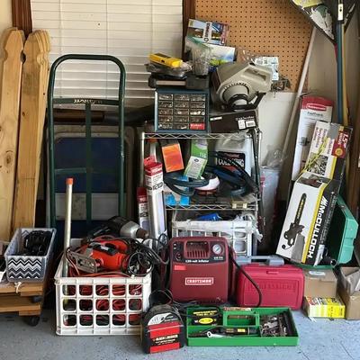 Garage Tool Collection with Power Tools, Hardware & Hand Truck
