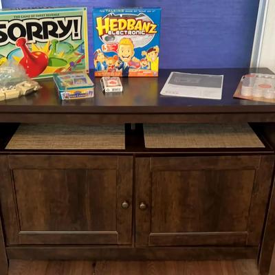 Sauder Anywhere Console with Board Games and Accessories