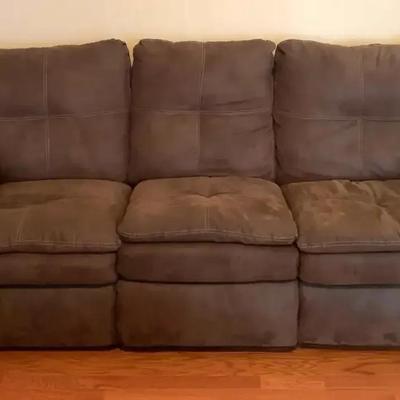 Brown Suede Reclining Sofa with Dual End Recliners