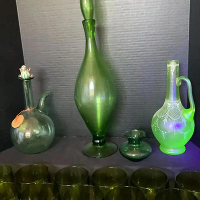Elegant Green Glassware Collection with 24" Decanter