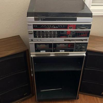 Randix Stereo System with Speakers and Rolling Cabinet