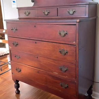 Wooden Chest of Drawers with Decorative Hardware