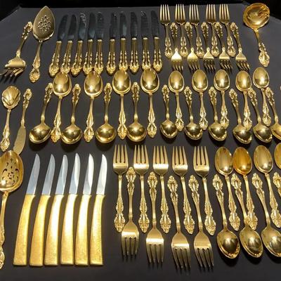 Rogers Oneida Gold-Colored Flatware with Carvel Hall Knives