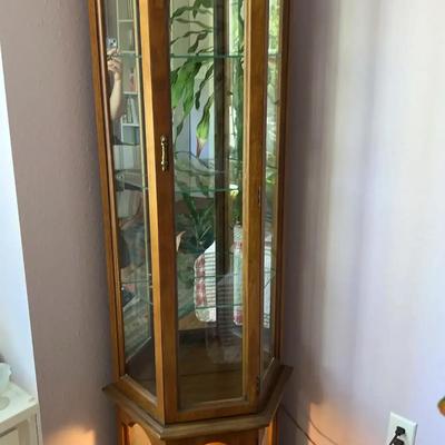 Lighted Corner Curio Cabinet with Glass Shelves
