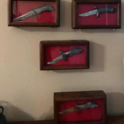 Set of Four Ornamental Knives by Michael Ricker in Display Cases