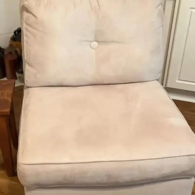 Off-White Armless Microfiber Chair with Small Wooden Table