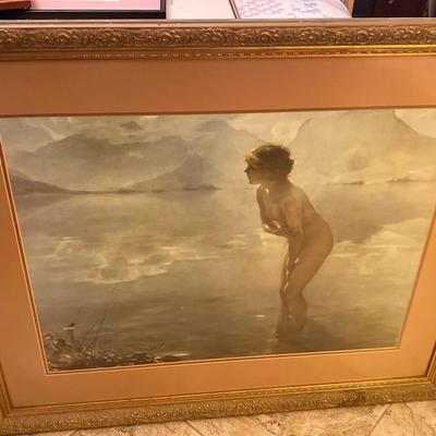 Reproduction of September Morn by Paul Émile Chabas in Ornate Gold Frame