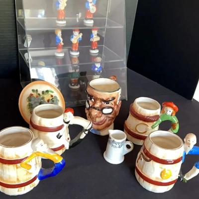 Vintage Occupied Japan Mugs and Figurines with Display Case