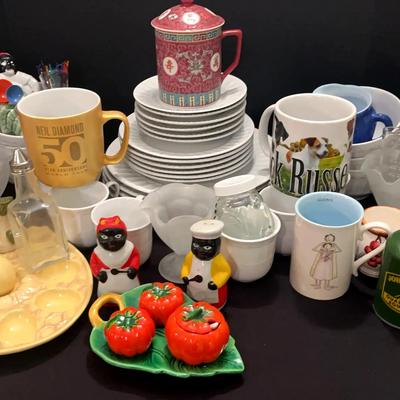 Gibson Dinnerware Set, Lefton Grape Teapot with Sugar & Creamer, Deviled Egg Plate & Vintage Kitchen