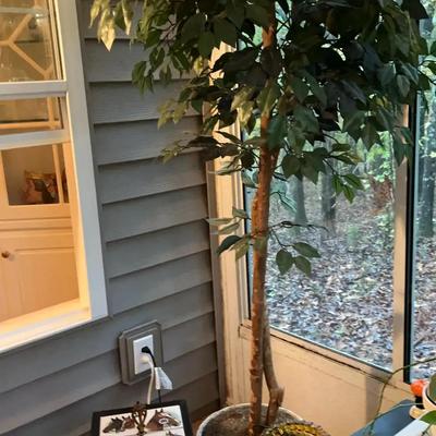 Tiled Occasional Table, Faux Plant, and Ashtray Stand