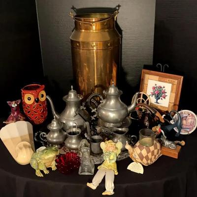 Brass Milk Can, Pewter Tea Service, Jim Shore Figurines & Vintage Collectibles