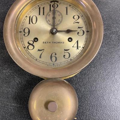 SETH THOMAS BRASS SHIPSTRIKE CLOCK WITH BELL
