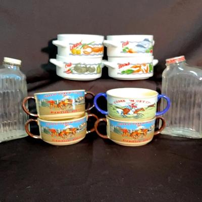 Soup’s On!! Bowls and Glass Juice Bottles