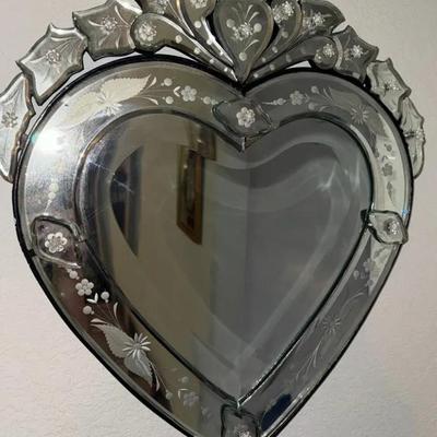 Heart Mirror with Etching Detail