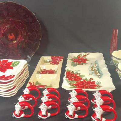 Poinsettia Christmas Plates and Decor