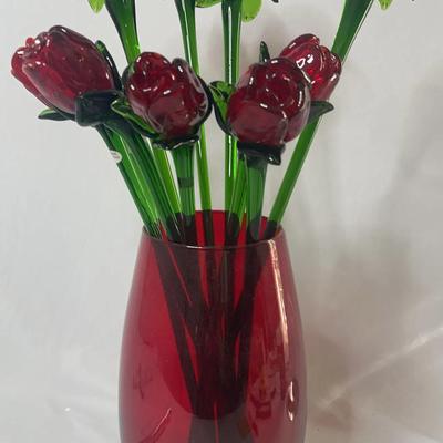 Glass Roses and Vase