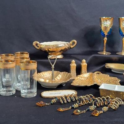 Gold Finish Dishes/Glasses by Hall and Royal Winston