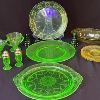Green And Ambar Depression Glass Collection 