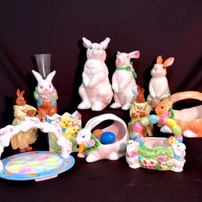 Happy Easter! Bunnies, Egg Dish, Basket and More